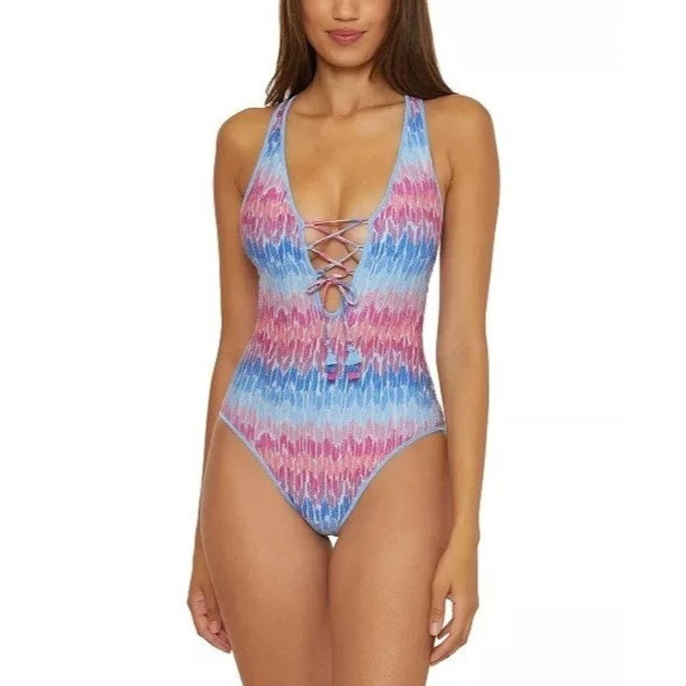 Becca Joshua Tree Lace Up One Piece Swimsuit Tie Dye Cutout Women’s Small